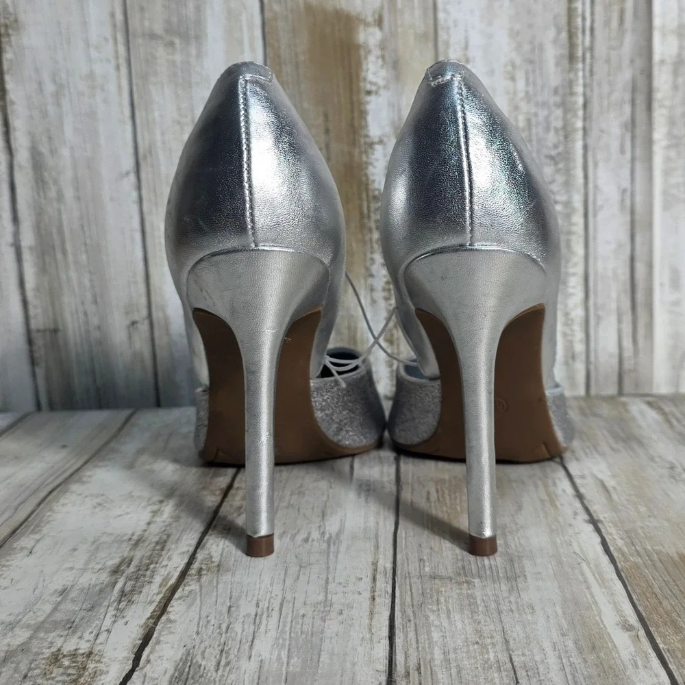 Marc Fisher Womens Silver Glitter Pointed Toe D'Orsay Stiletto Pumps Size 6.5M